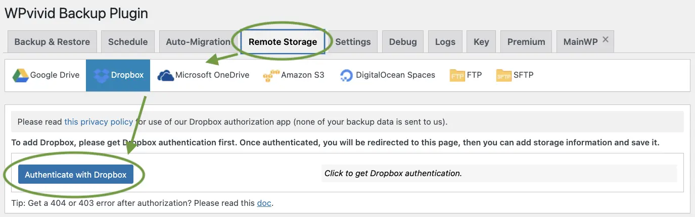 WPvivid Add Remote Storage 