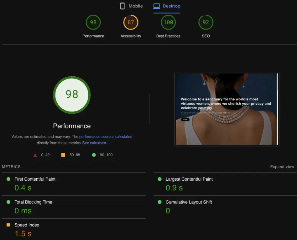 Website performance testing with Google PageSpeed Insights