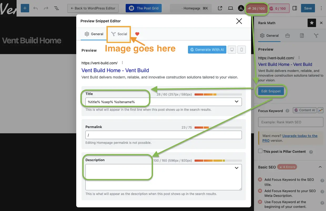 Rank Math SEO Plugin Configuration in WordPress Dashboard
