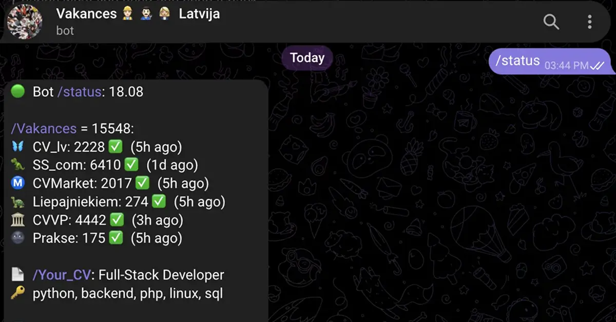 Робота в Ризі - Telegram-бот для пошуку роботи показує вакансії з 6 латвійських сайтів