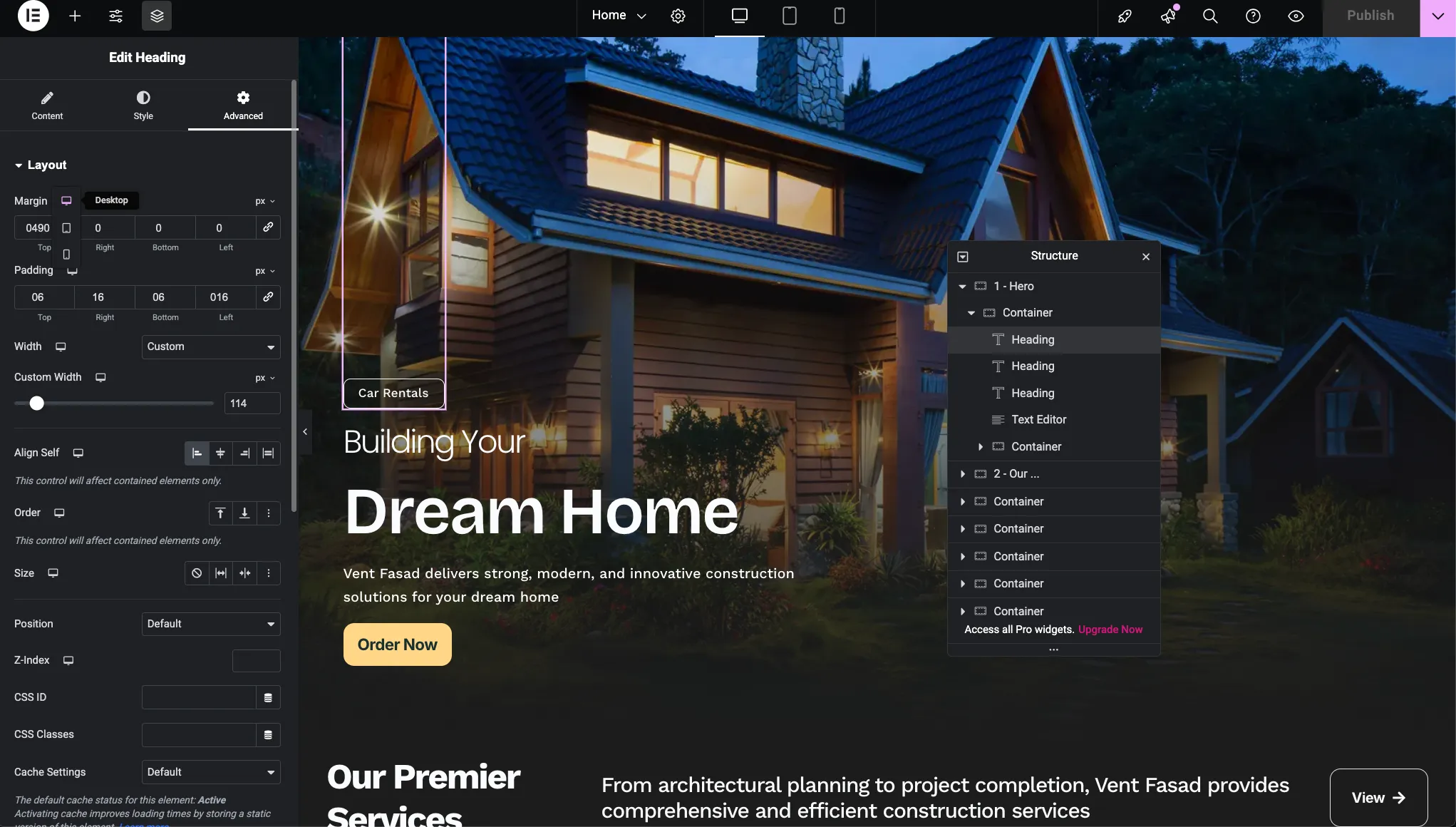 Hero Section Desktop View Margins and Spacing
