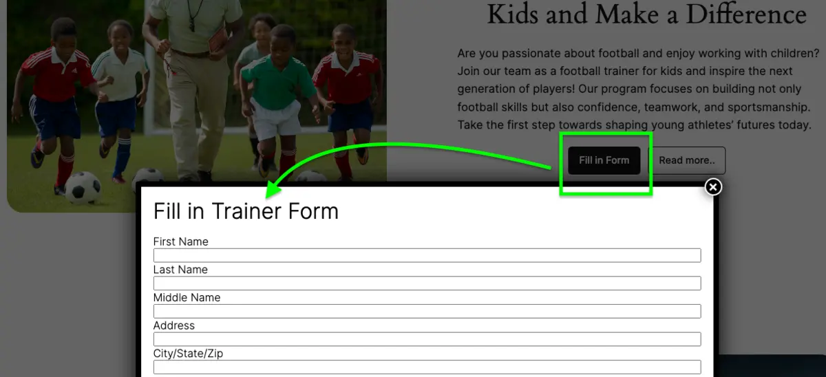 Join Us page adding popup form to apply